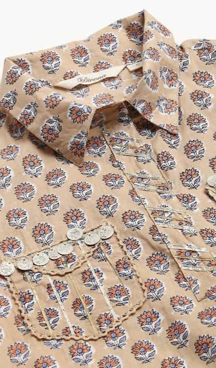 beige shirt style kurta with cuffed pant