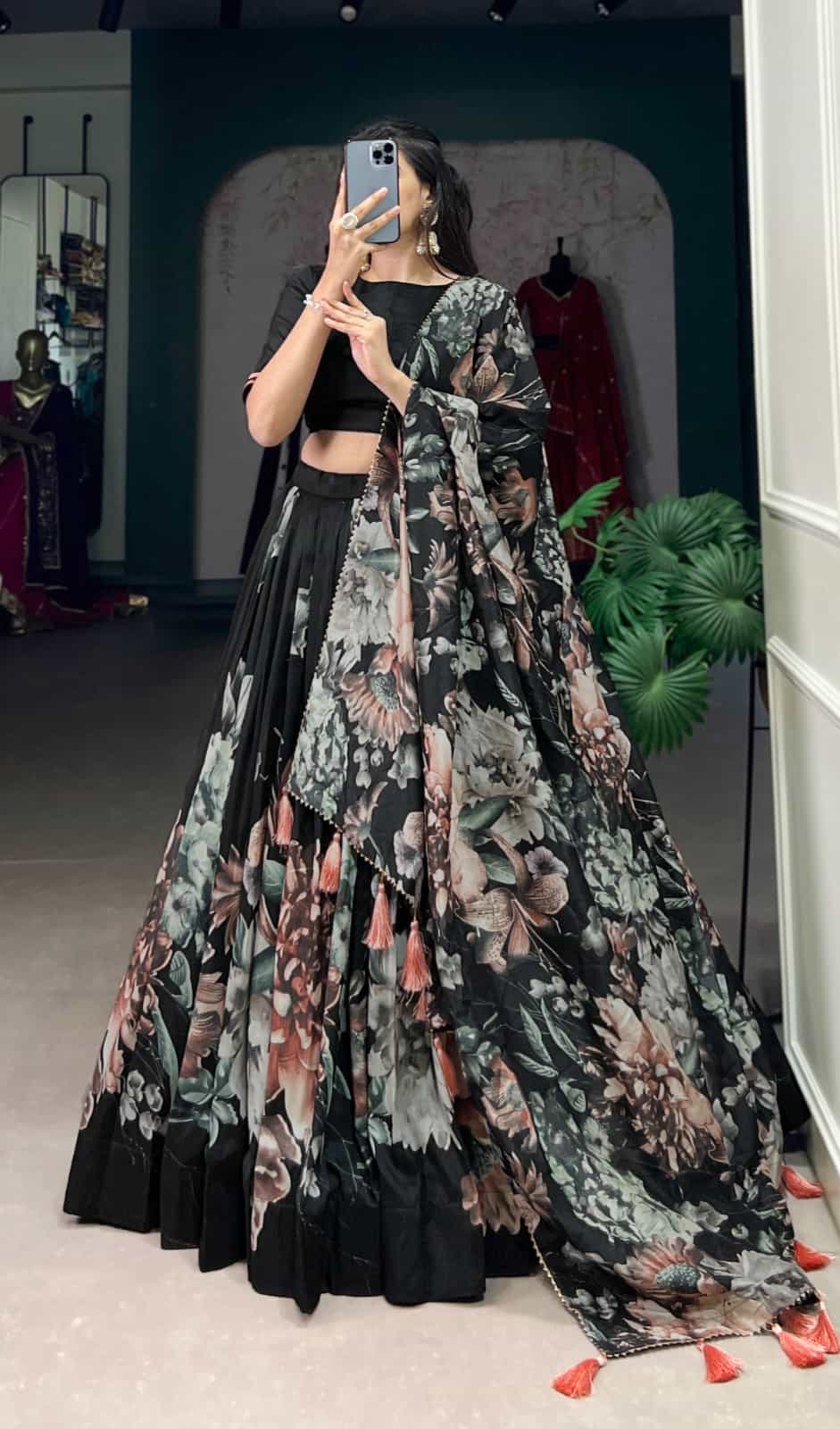 Festive Floral Print Lehenga with Dupatta