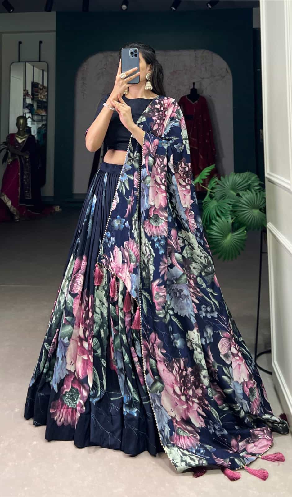 Tussar Silk Floral Print Lehenga