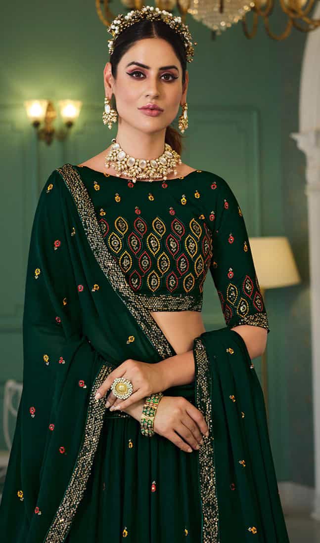 Wedding Wear dark green Lehenga Set
