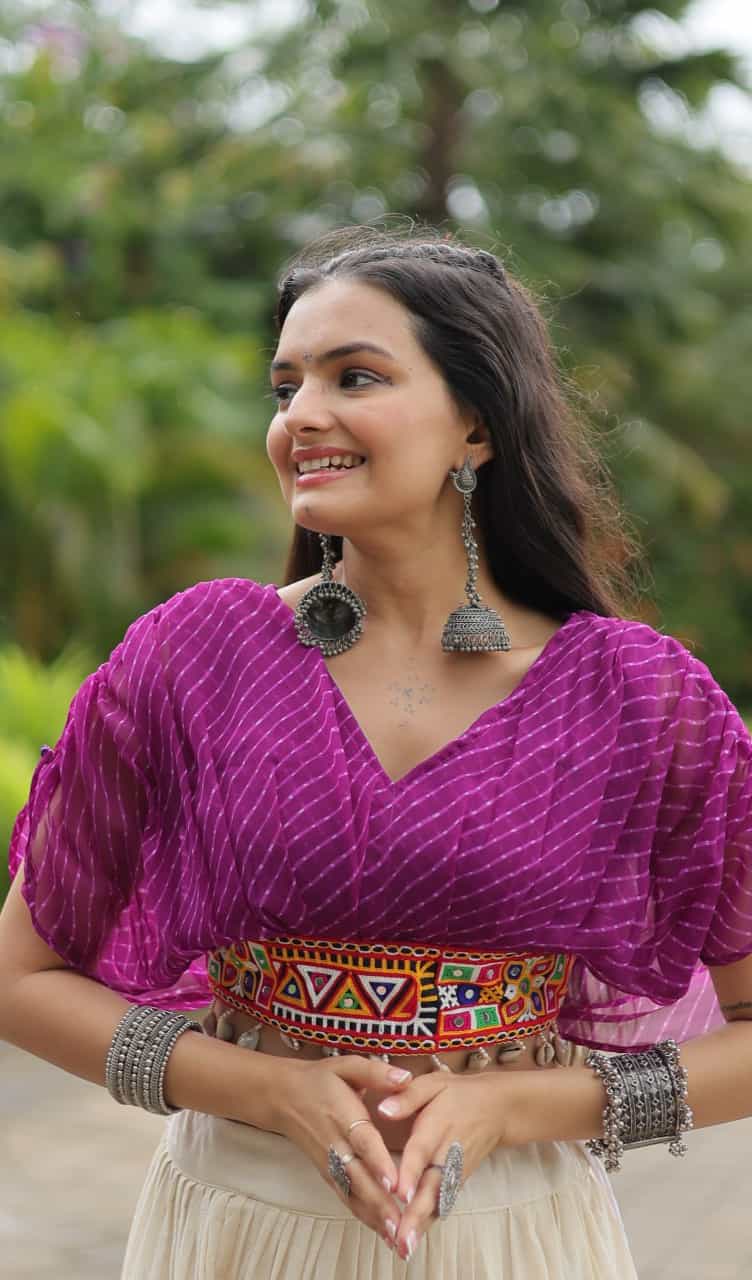 Kora cotton lehenga with designer V-neck blouse