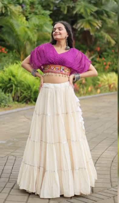 Stylish leheriya print lehenga with faux georgette blouse