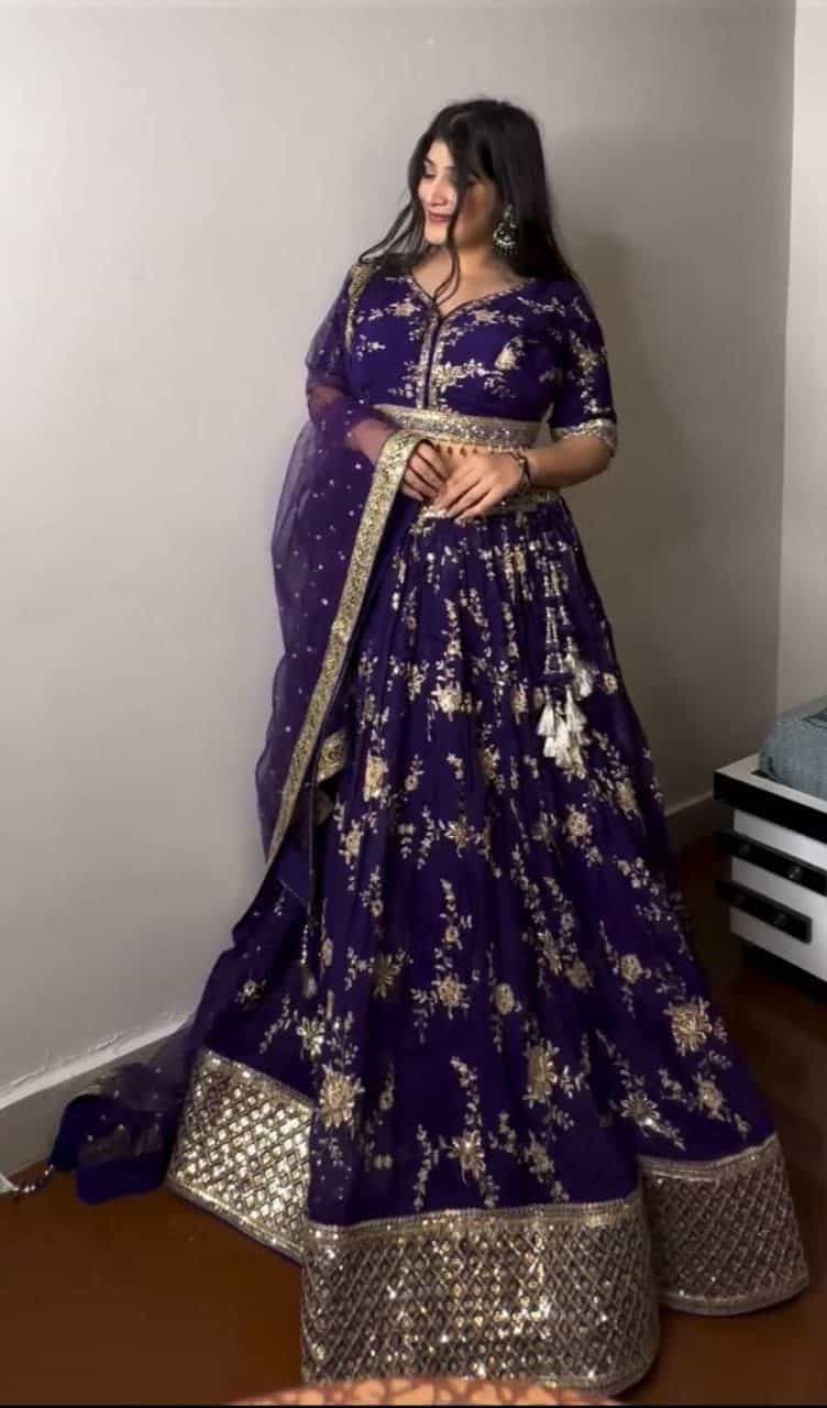 Purple Faux Georgette Lehenga Set