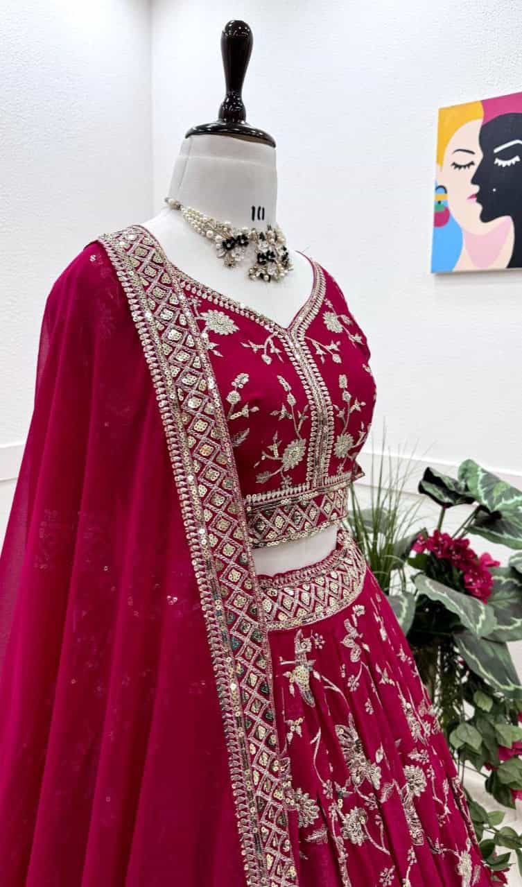  Red Faux Georgette Lehenga Set