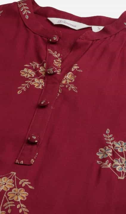viscose rayon maroon kurta with printed pant and dupatta