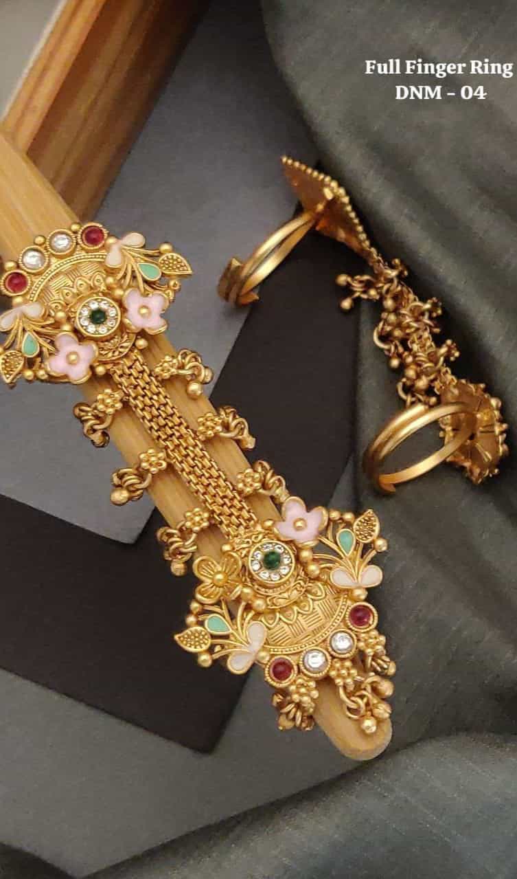 Adjustable Rajwadi full finger ring in gold plating