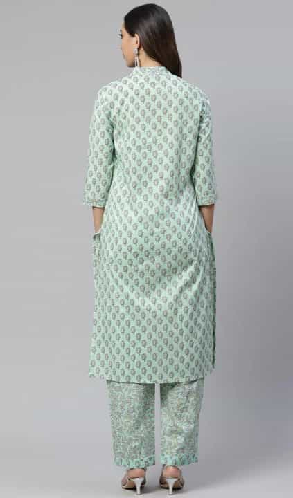 powder blue straight calf-length kurta with mandarin collar