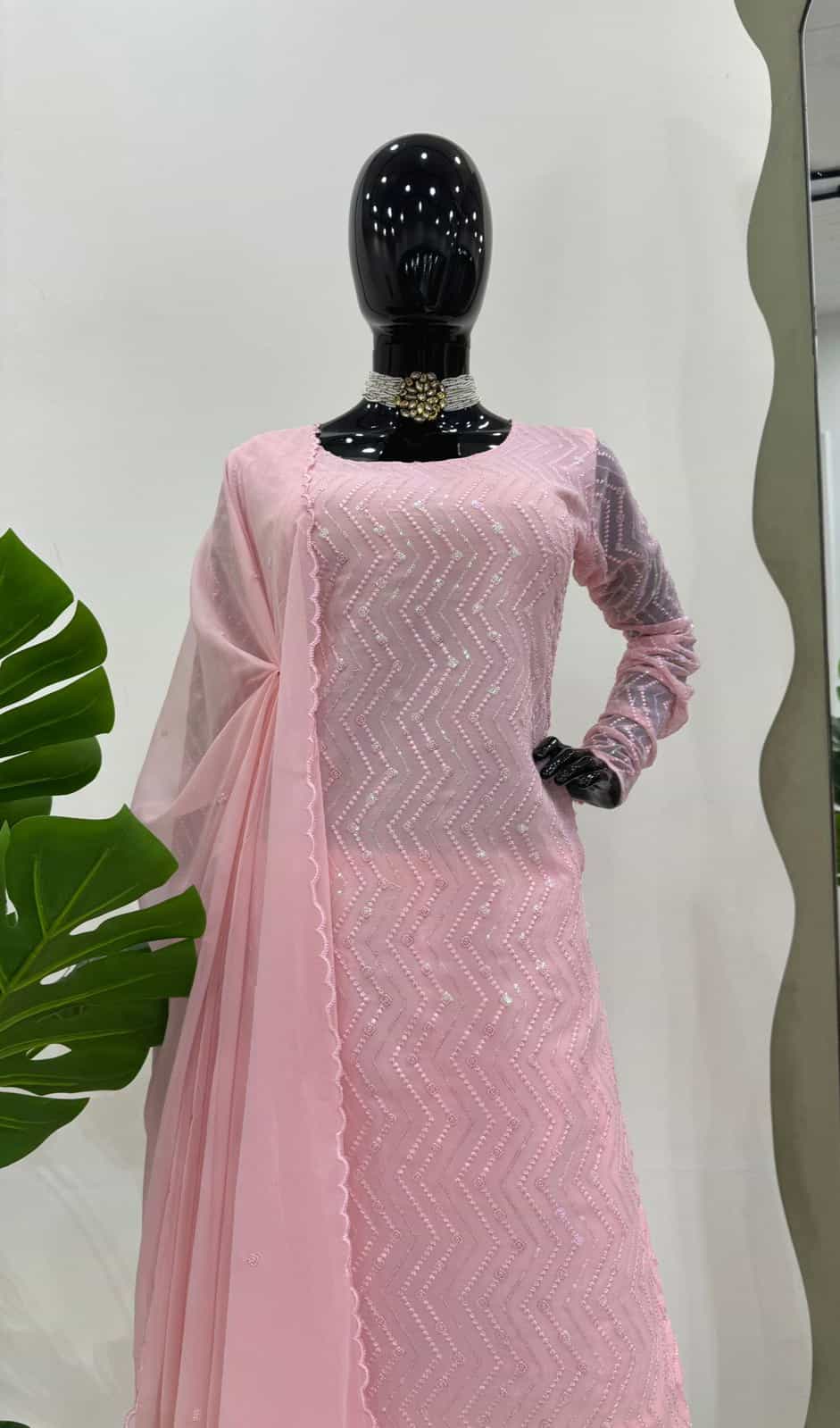 baby pink kurti set with dupatta