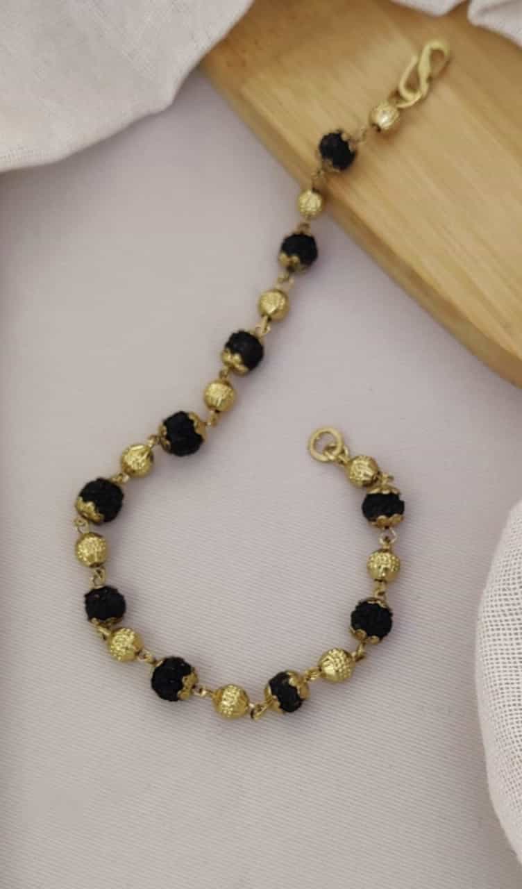 Brass Rudraksha bracelet with antique gold plating 