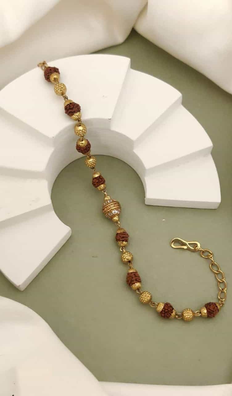 Brass Rudraksha bracelet with gold plating and secure closure