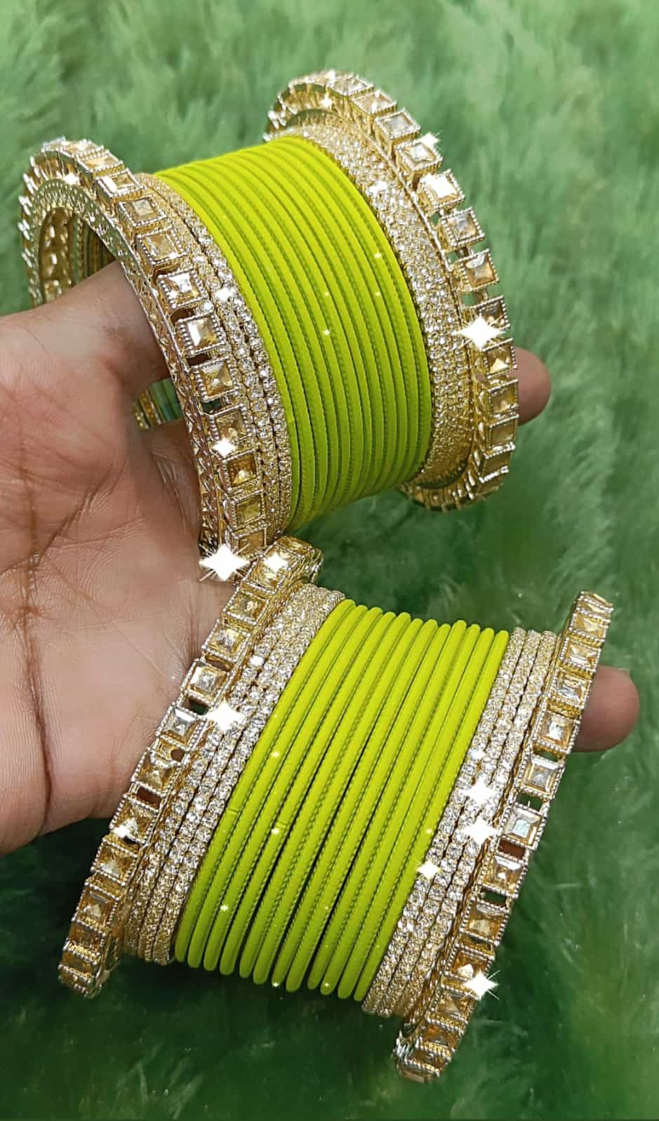 green metal bangles set with elegant finish