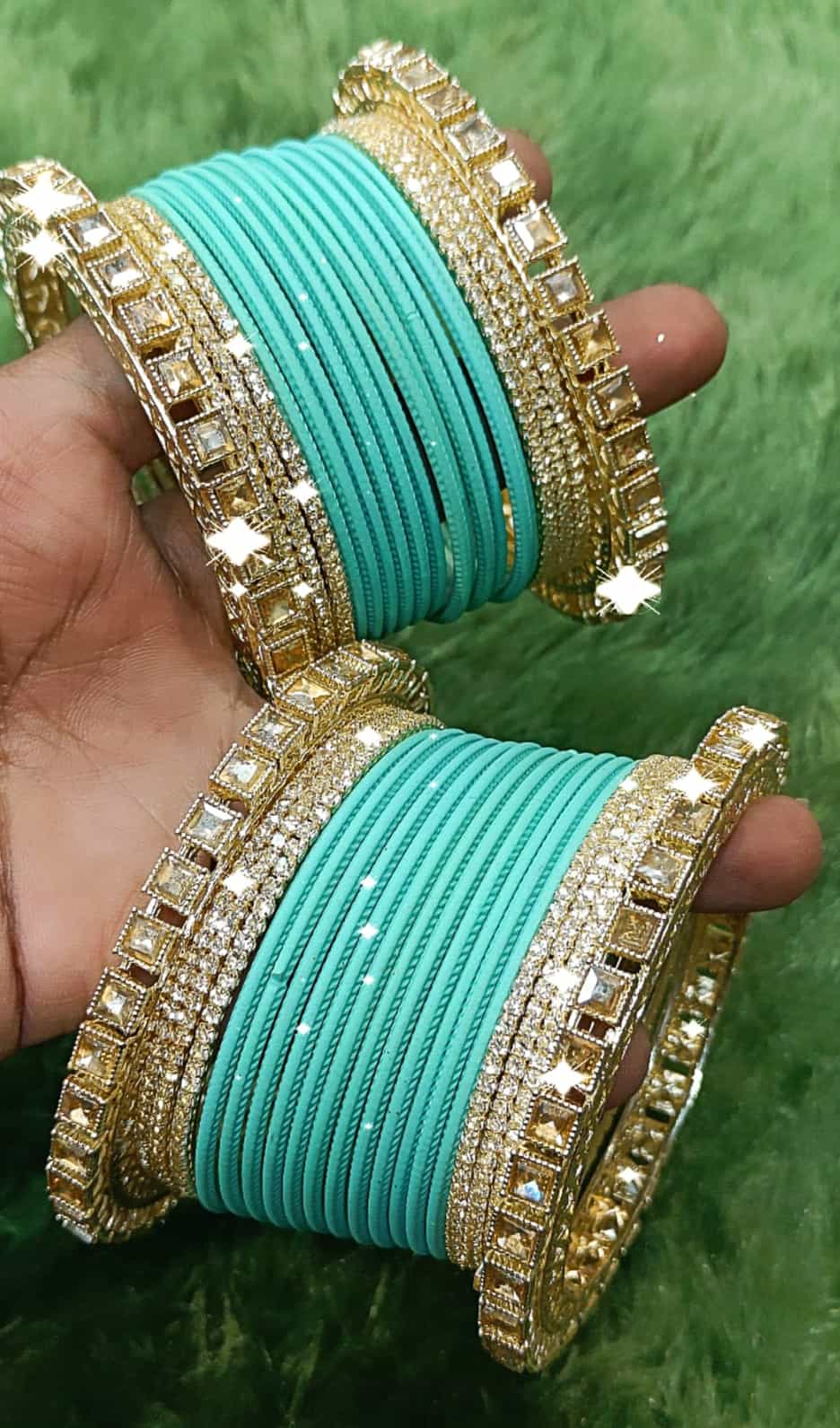 Stylish cyan metal bangles set for a modern look