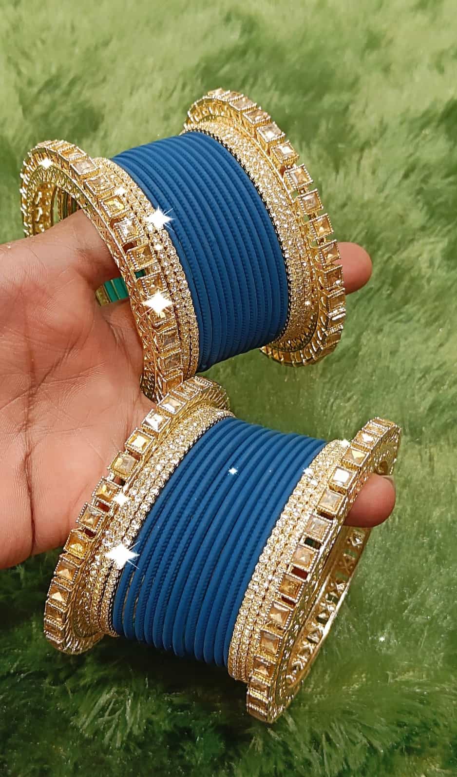 Classic blue metal bangles set for a graceful appeal