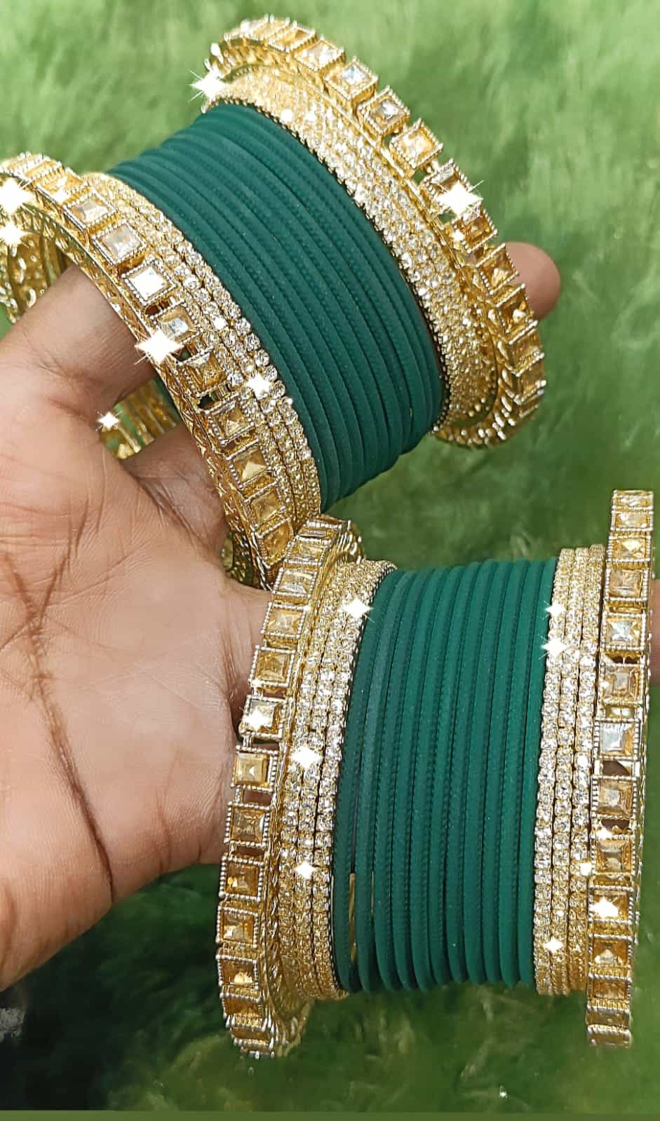 Rama green metal bangles set with a traditional finish