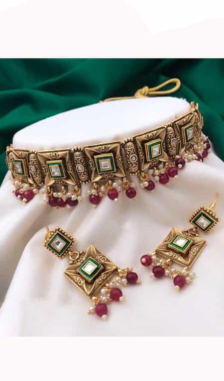 Ethnic Rajwadi necklace set with exquisite gold-plated design