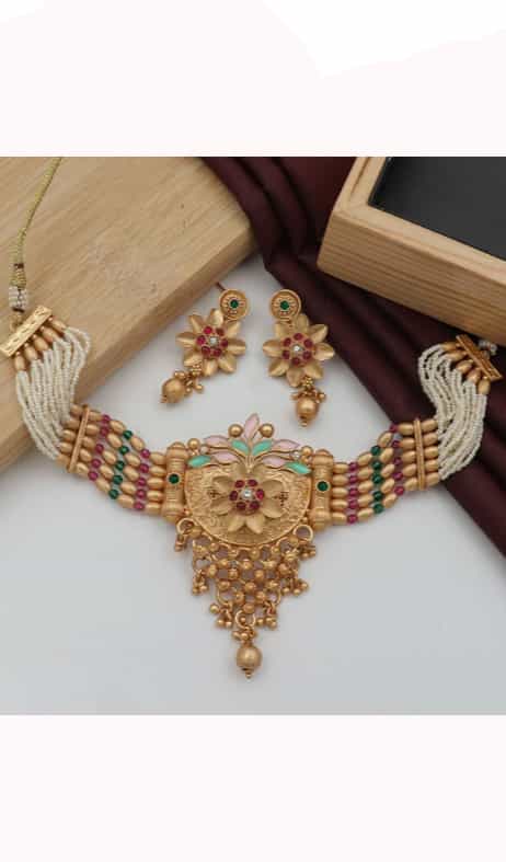 Elegant Rajwadi gold-plated necklace set with intricate details