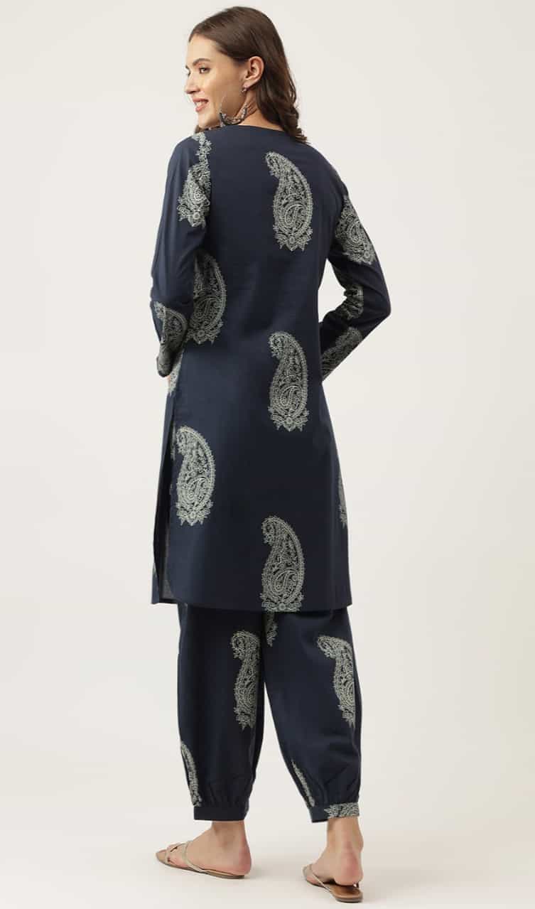 oxford blue cotton kurti with elasticated waistband