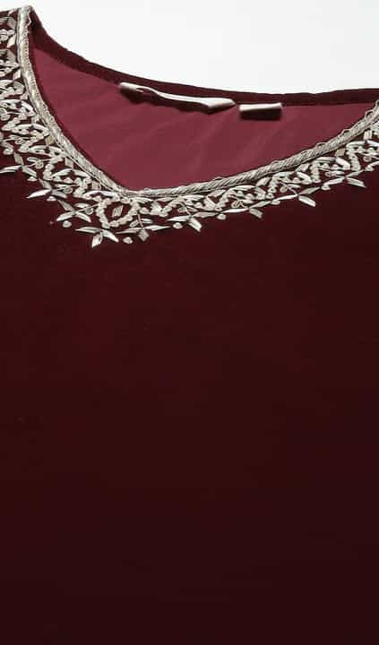 deep brown velvet round-neck ethnic kurti