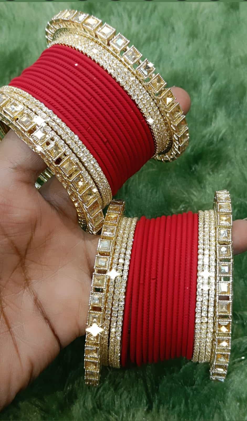 Traditional red metal bangles set for a stylish ethnic look