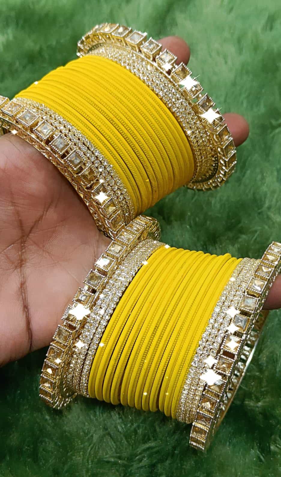 yellow metal bangles set with a festive touch