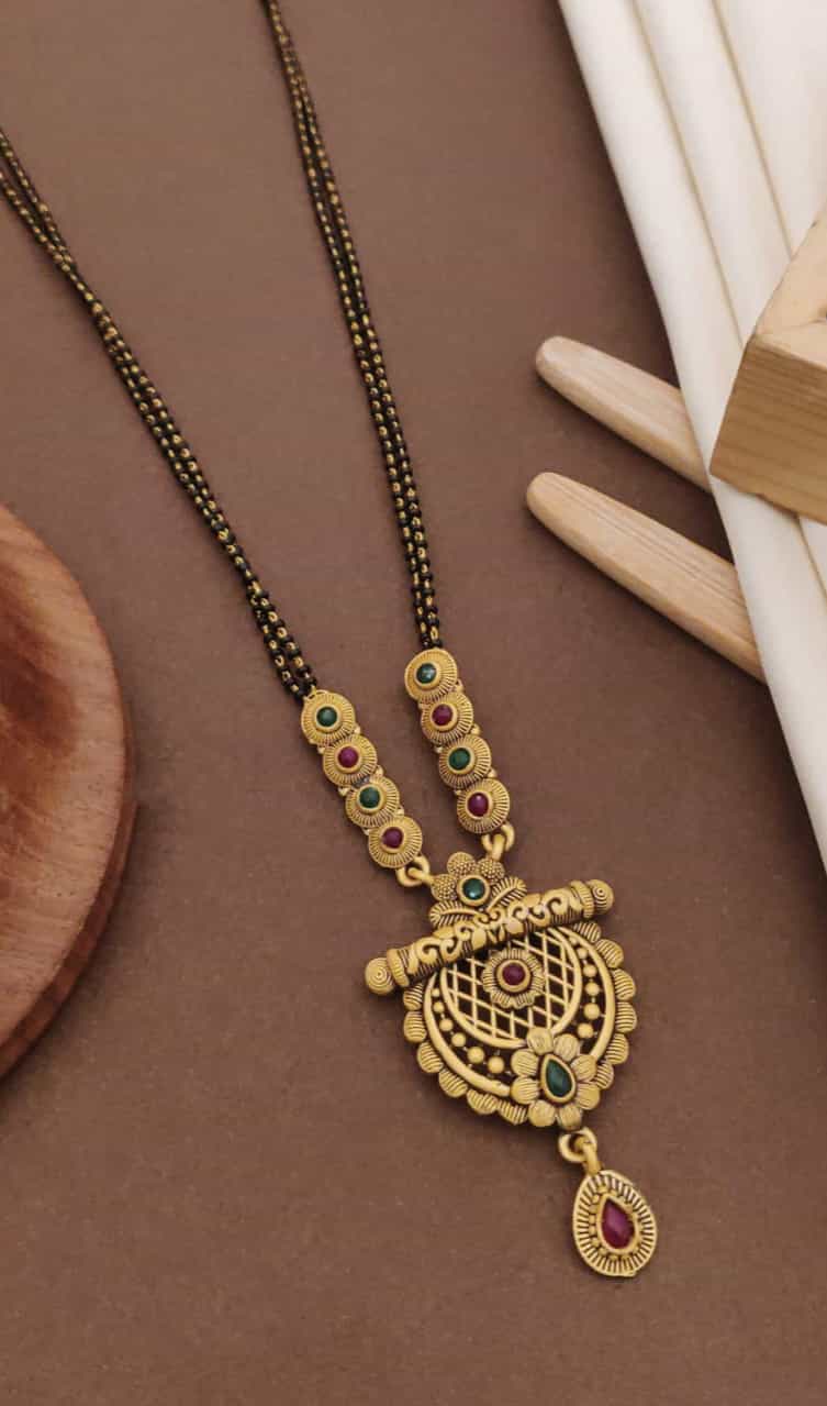Traditional brass mangalsutra with gold plating, 20-inch length