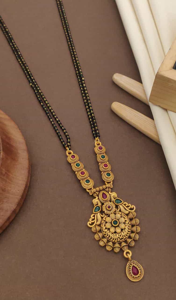 gold-plated mangalsutra with a matte finish