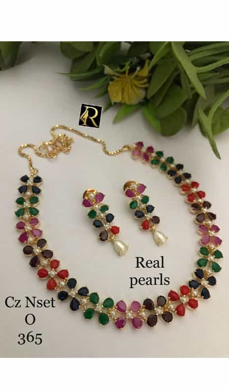 multicolor pearl necklace set with matching earrings