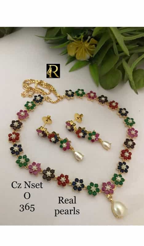 pearl necklace set with colorful pearls and matching earrings