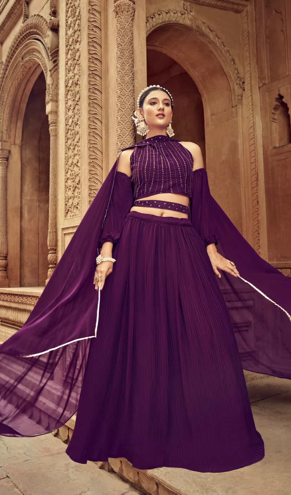wine faux georgette lehenga unstitched set