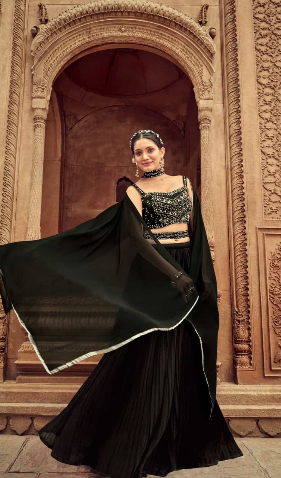 black lehenga with beautiful handwork for parties