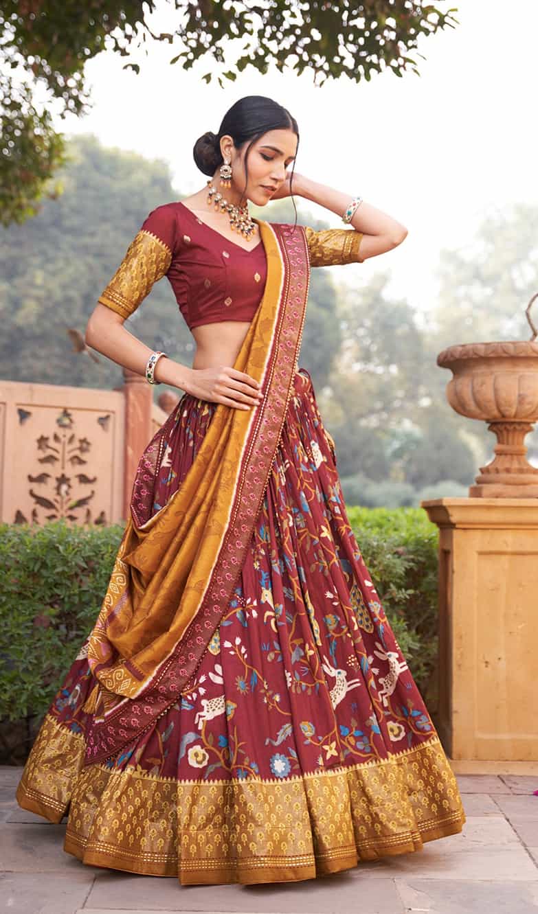 minakari printed lehenga with foil work