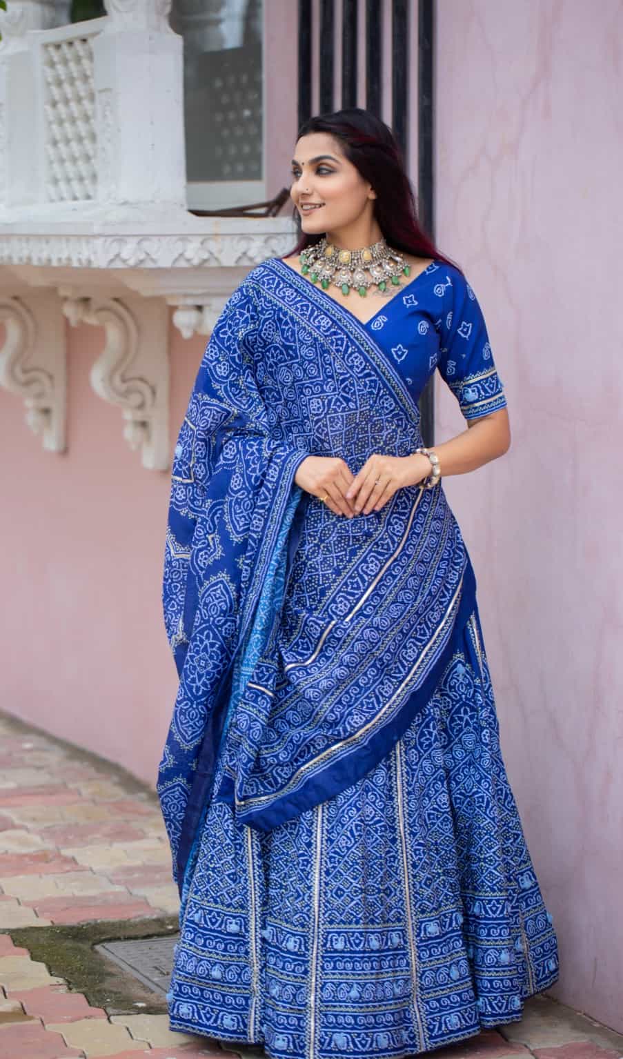 dark blue lehenga with two layers of cancan and zip closer
