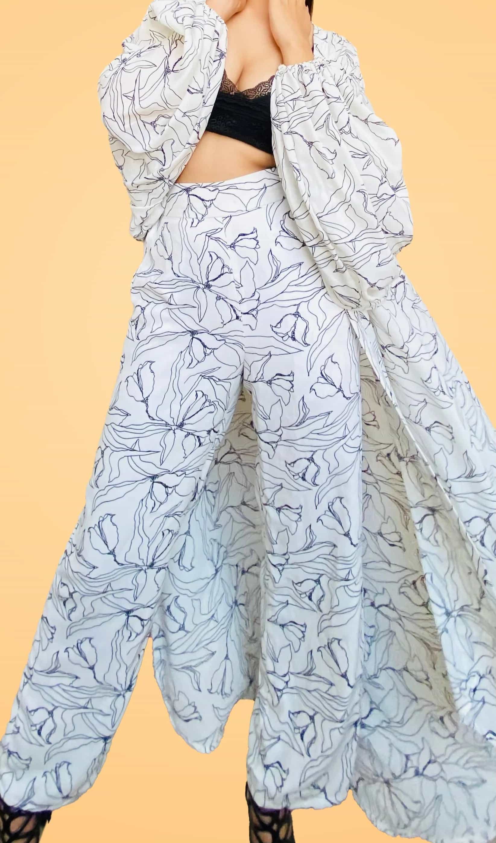 Satin printed co-ord set with shrug set