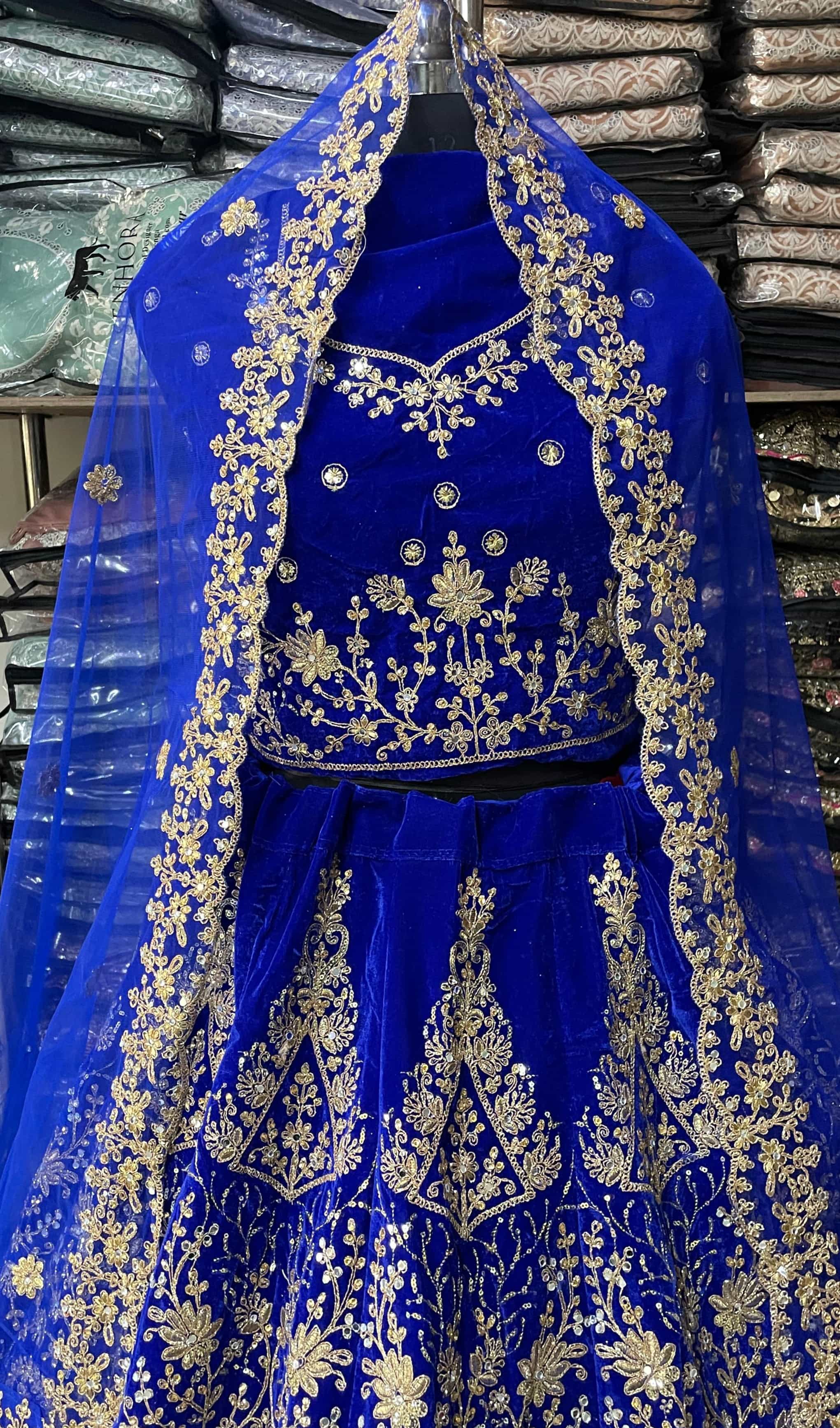 Dark Blue Velvet Lehenga Set