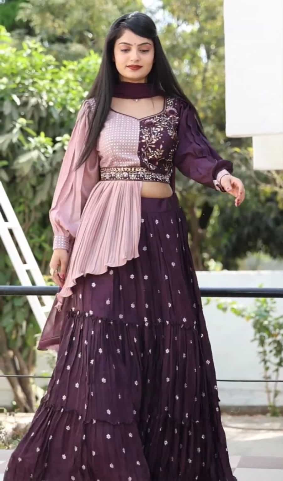 Rich purple heavy Chinon lehenga
