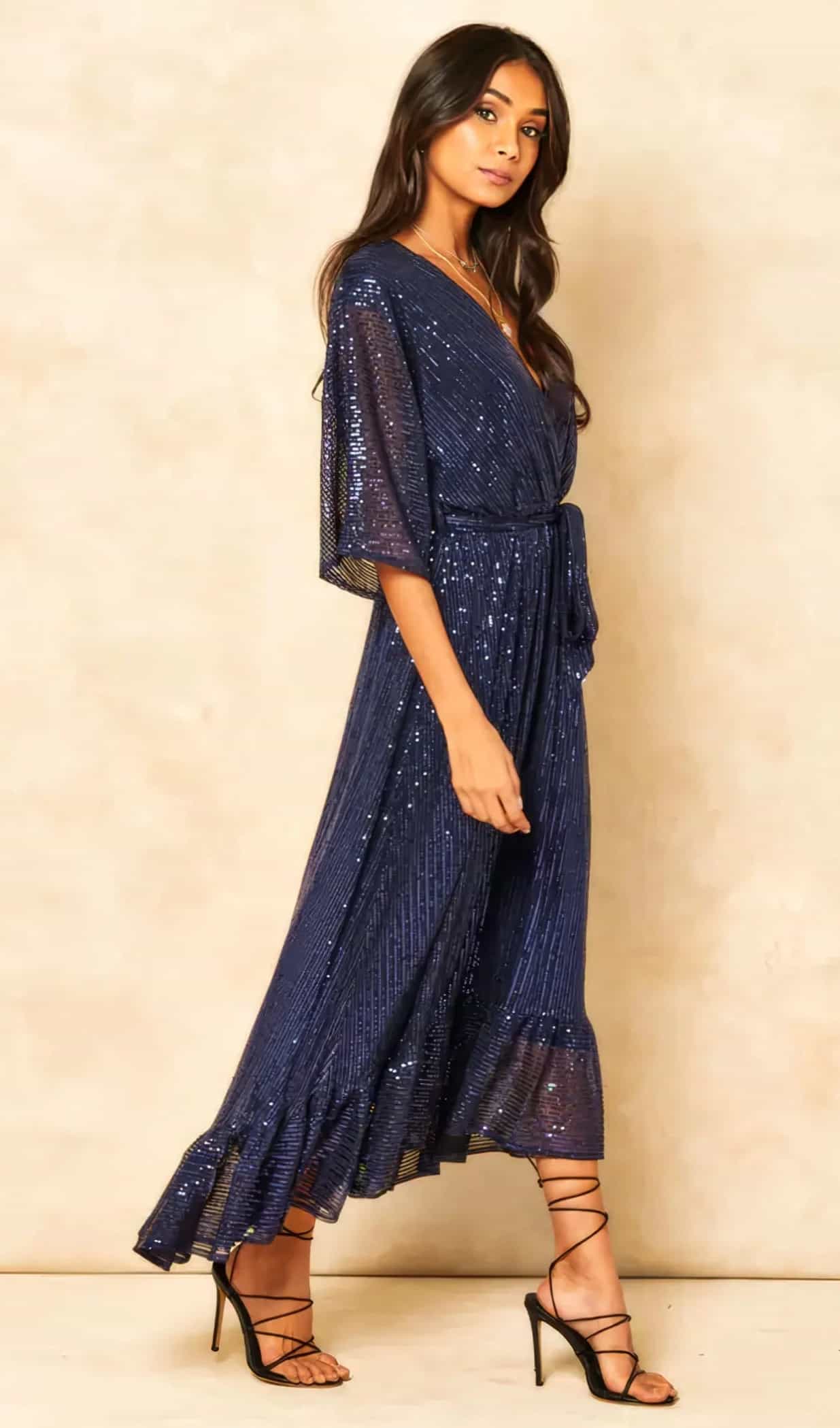 blue velvet sequin long maxi dress