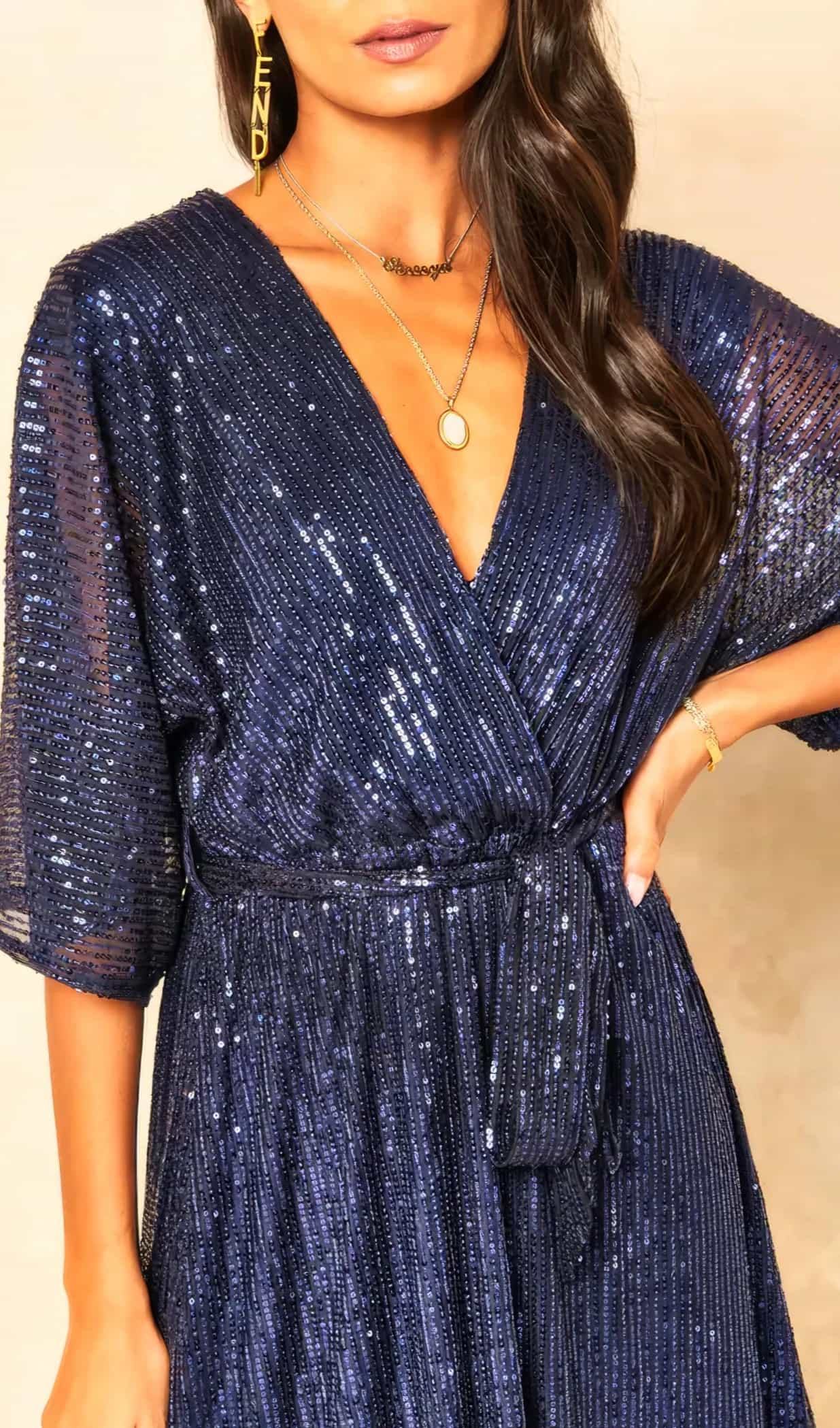 Glamorous long blue velvet sequin maxi dress