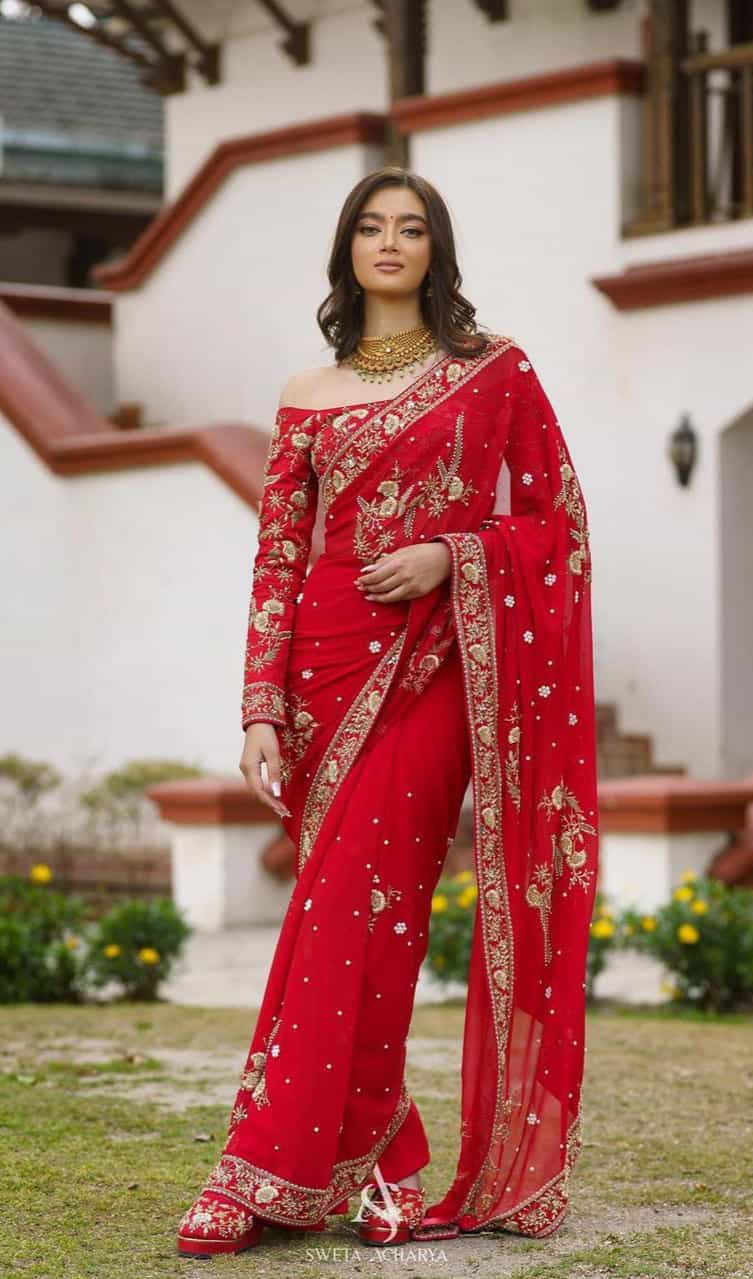 red saree party wear