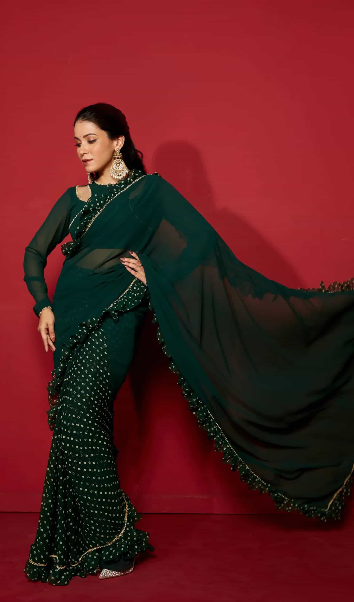 dark green saree blouse combination