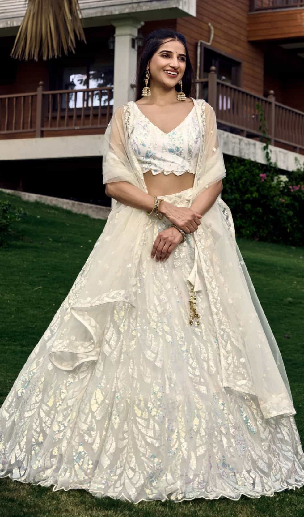 Off-white Soft Net Lehenga Choli