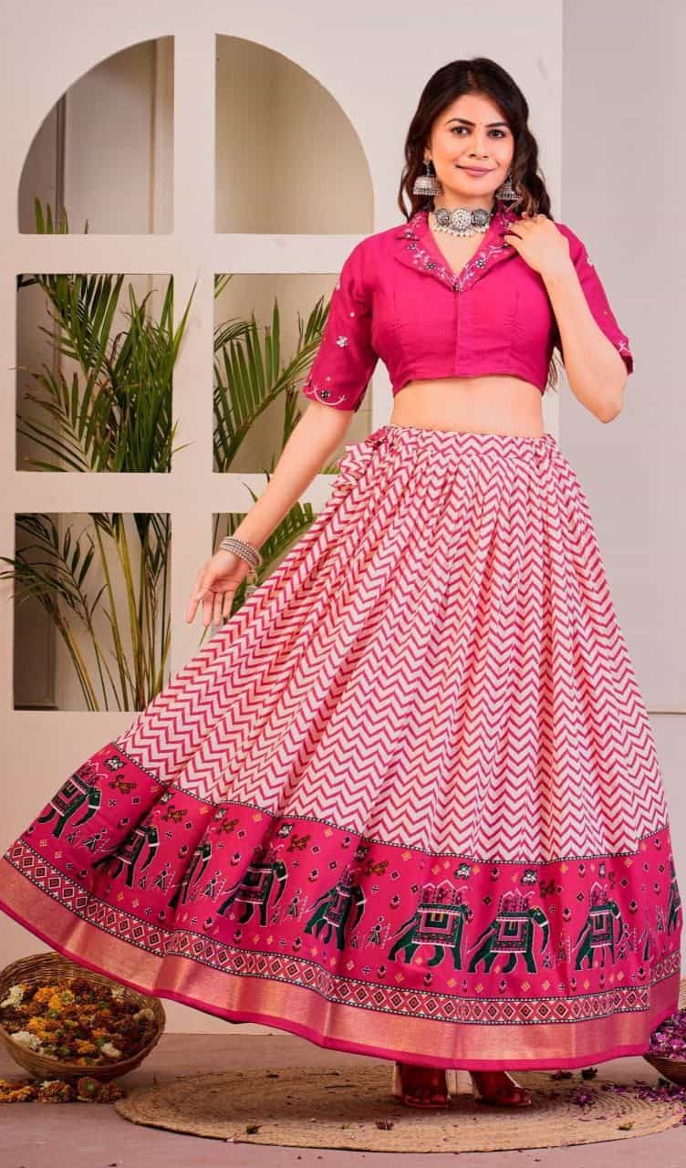 Pink Patola print rayon cotton lehenga set 