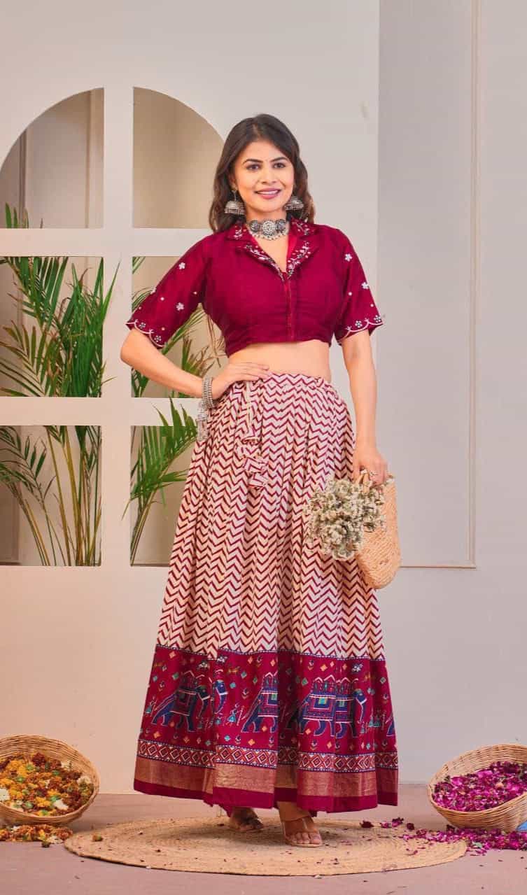 rayon cotton lehenga with foil print detailing