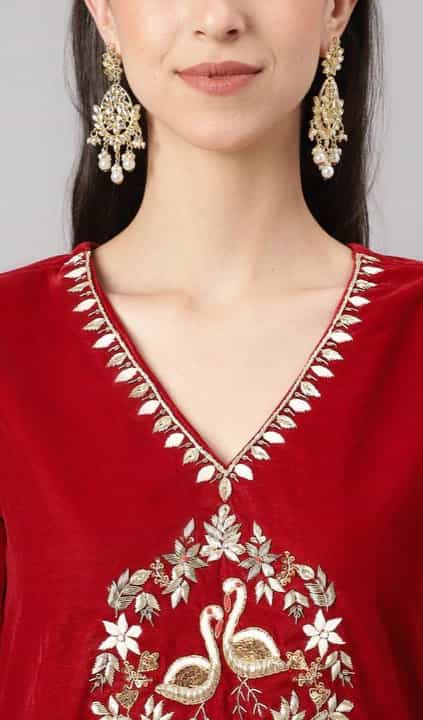 Maroon Velvet Kurti Set