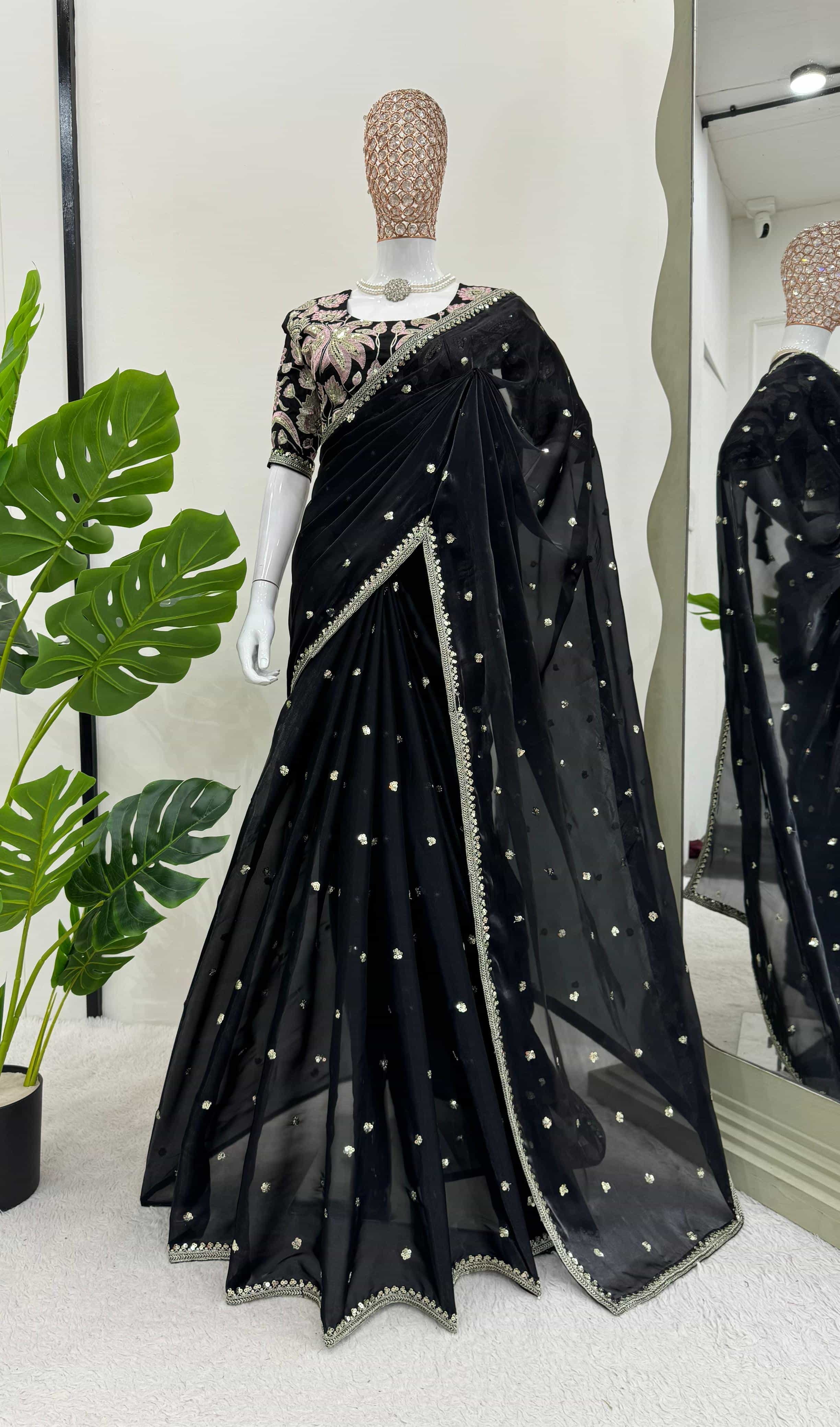black saree party wear