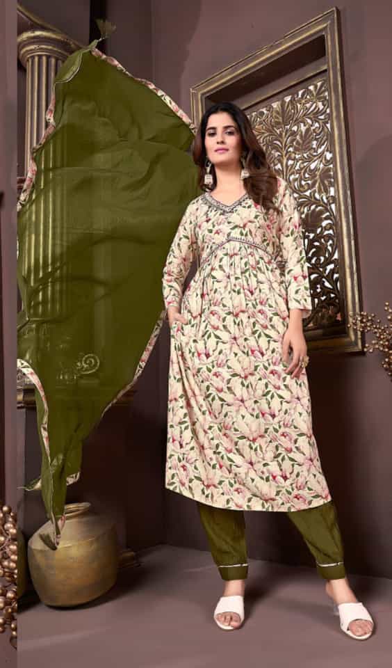  printed lace dupatta kurti set