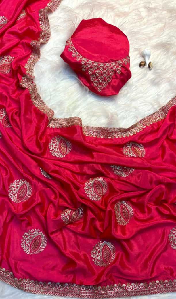 Chinon Embroidery Work Saree