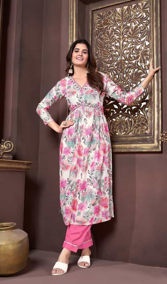  printed lace dupatta kurti set