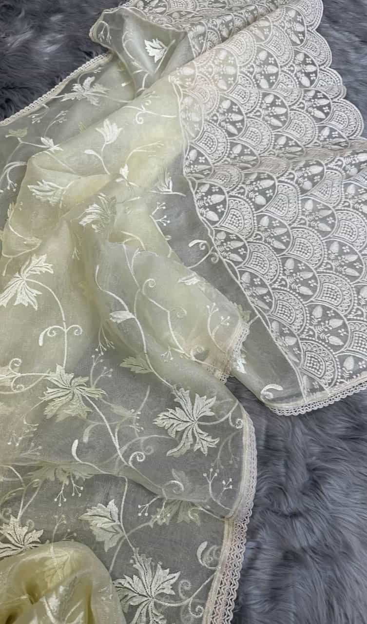 Light Yellow Organza Saree