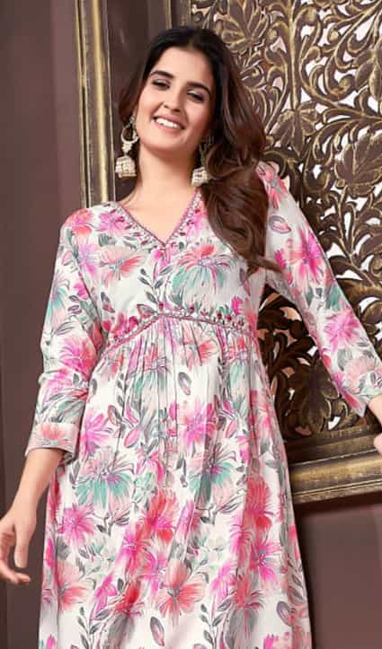 pink color kurti suit set