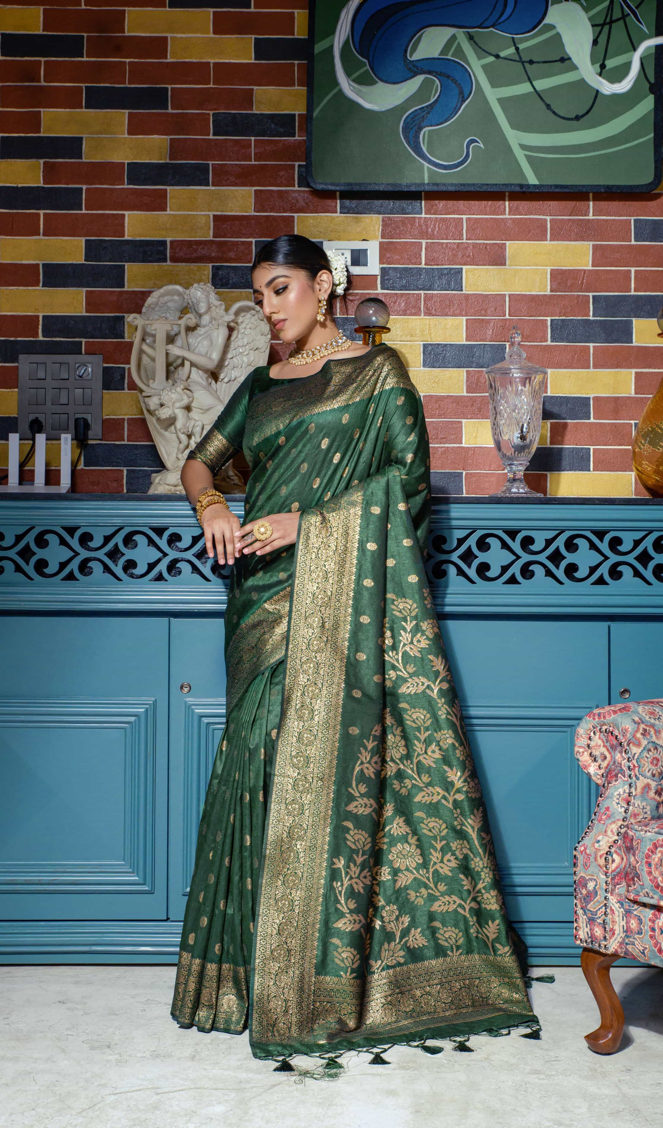 Forest Green Banarasi Silk Saree